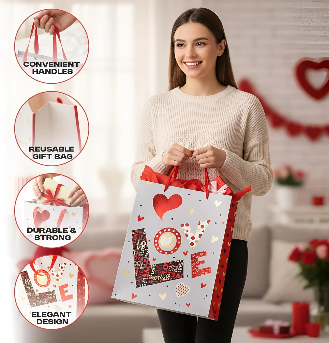 Assorted luxury gift bags with matte finish and reinforced handles in medium, small, and large sizes, ideal for gift wrapping