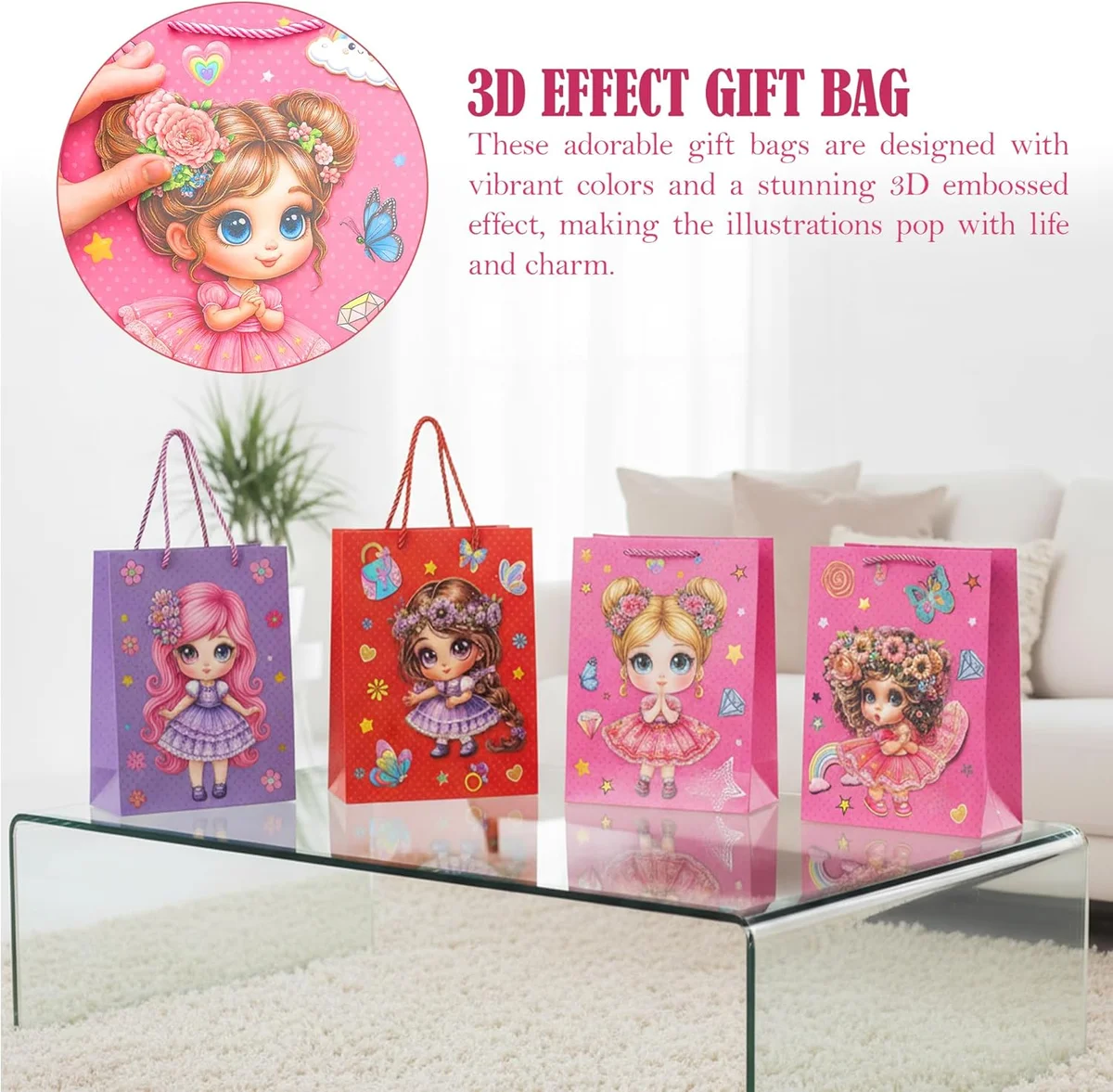 Set of 12 assorted gift bags in assorted sizes and colours with matte finish and reinforced paper handles