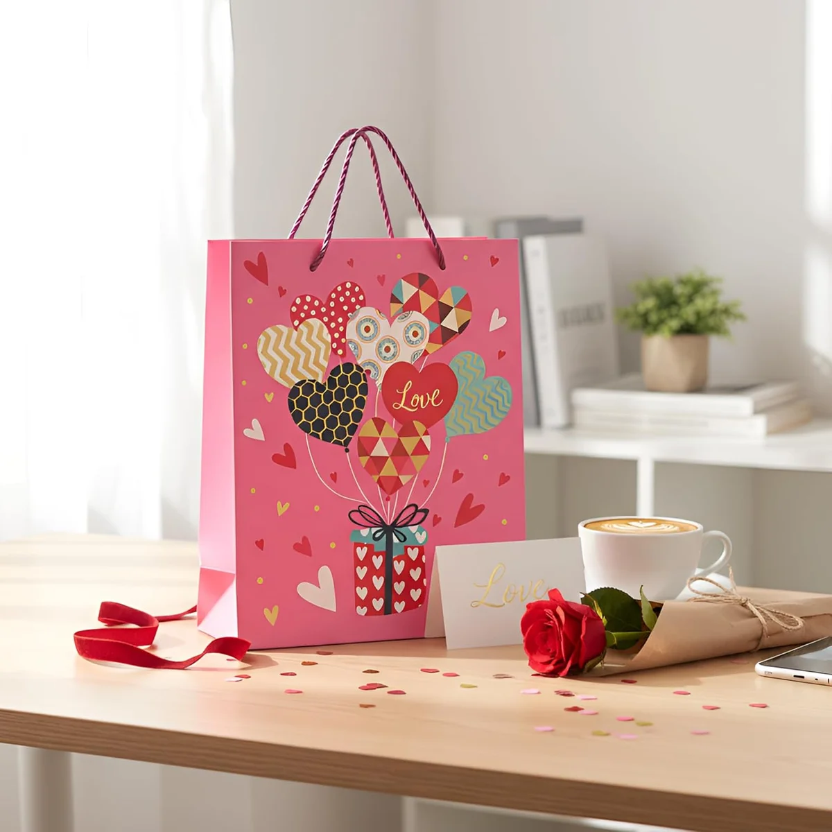 Assorted sizes and colours of premium matte finish kraft paper gift bags with handles displayed on a white background