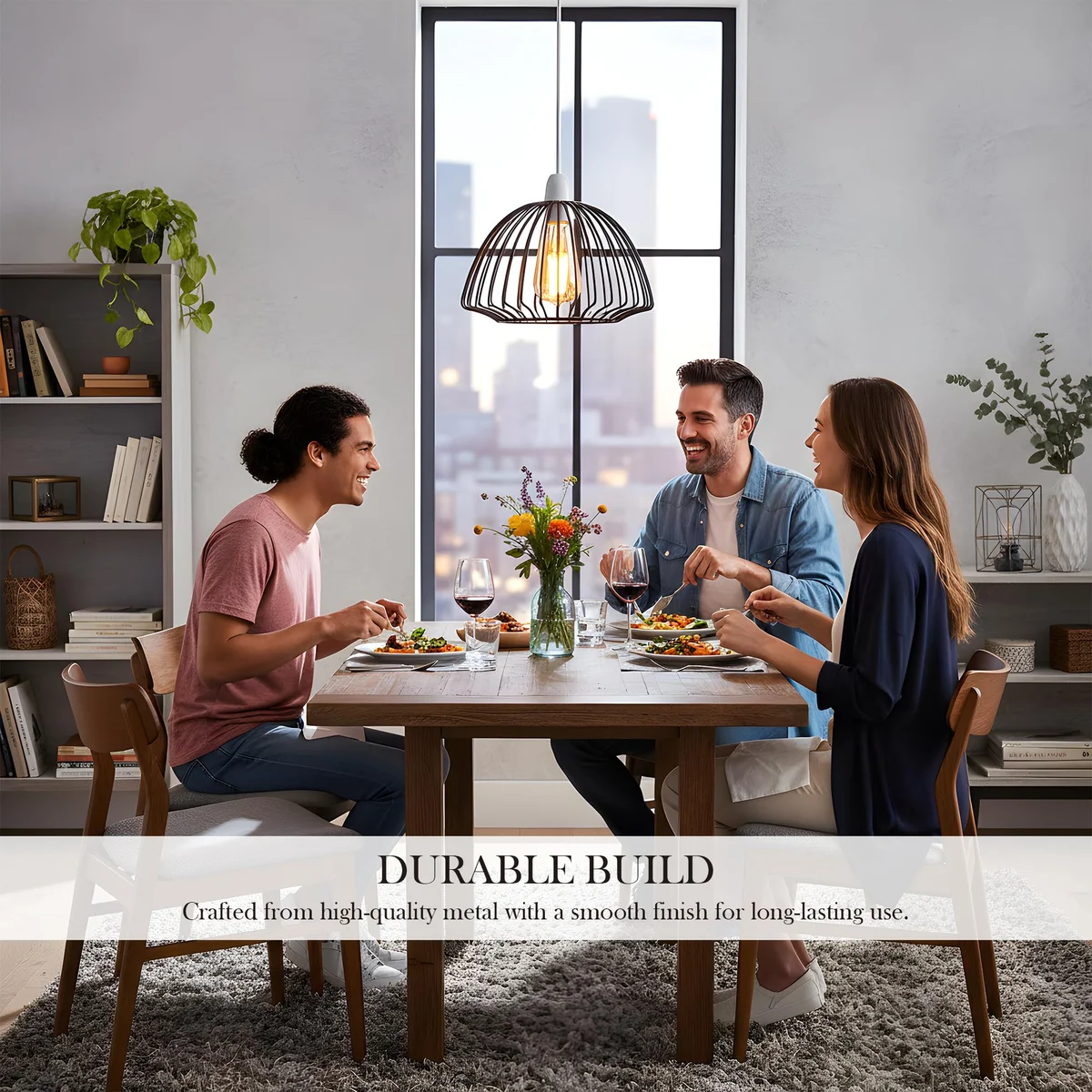 Black metal cage lampshade pendant with E27 base, modern ceiling light fixture in sleek metal design