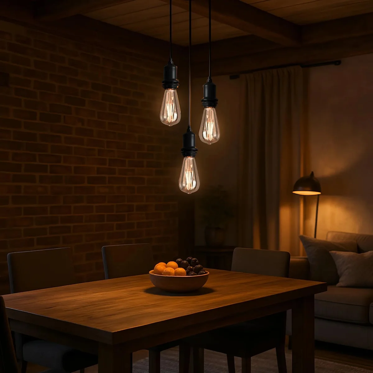 Black 3 way pendant light kit with adjustable cables and metal ceiling rose for industrial style lighting installation