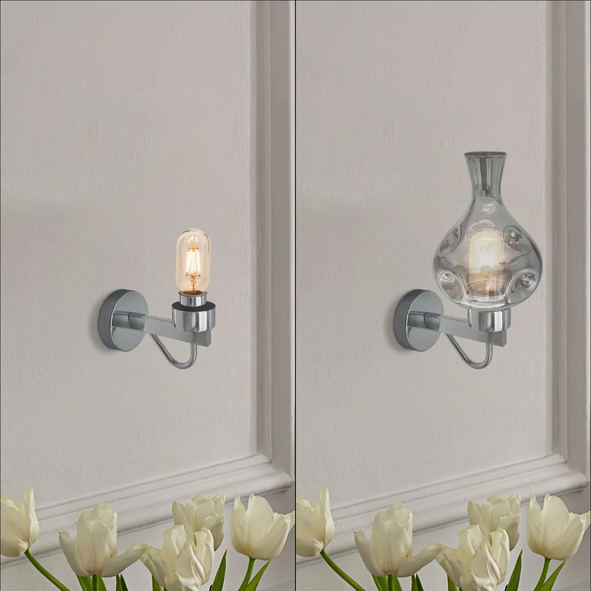 Mid century wall sconce with antique brass shade and amber glass lamp in brass fixture