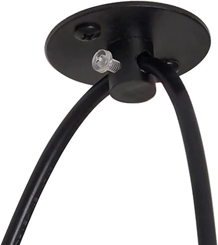 Vintage spider pendant light with five distinct black and gold metal shades hanging from a central ceiling rose