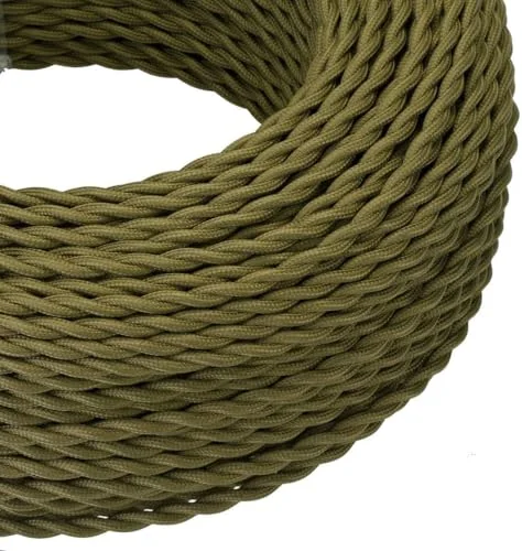 5m antique braided fabric cable in antique brown, 3 core twisted design with Italian braided fabric and copper wires