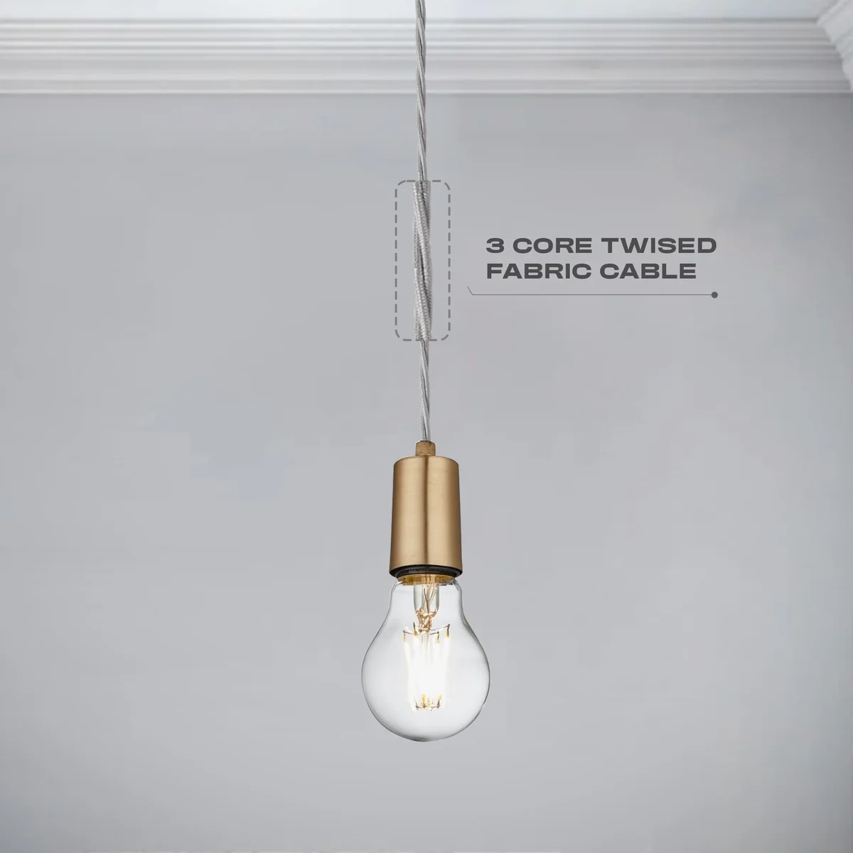 5m antique brown 0.75mm copper conductor cable with 3 twisted cores and braided fabric insulation on white background