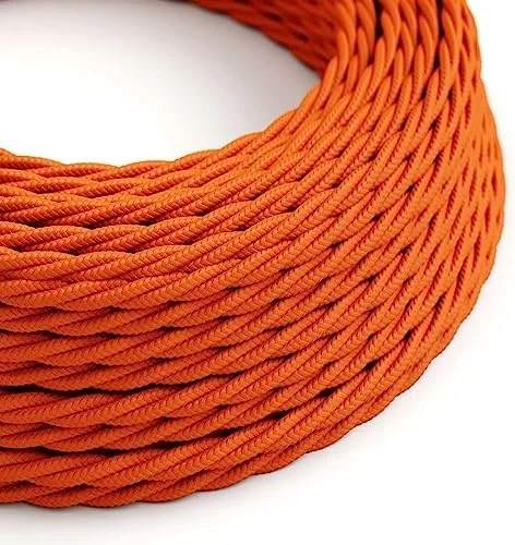 5m antique braided fabric cable in antique brown, twisted 3-core design with Italian braided fabric and copper conductors