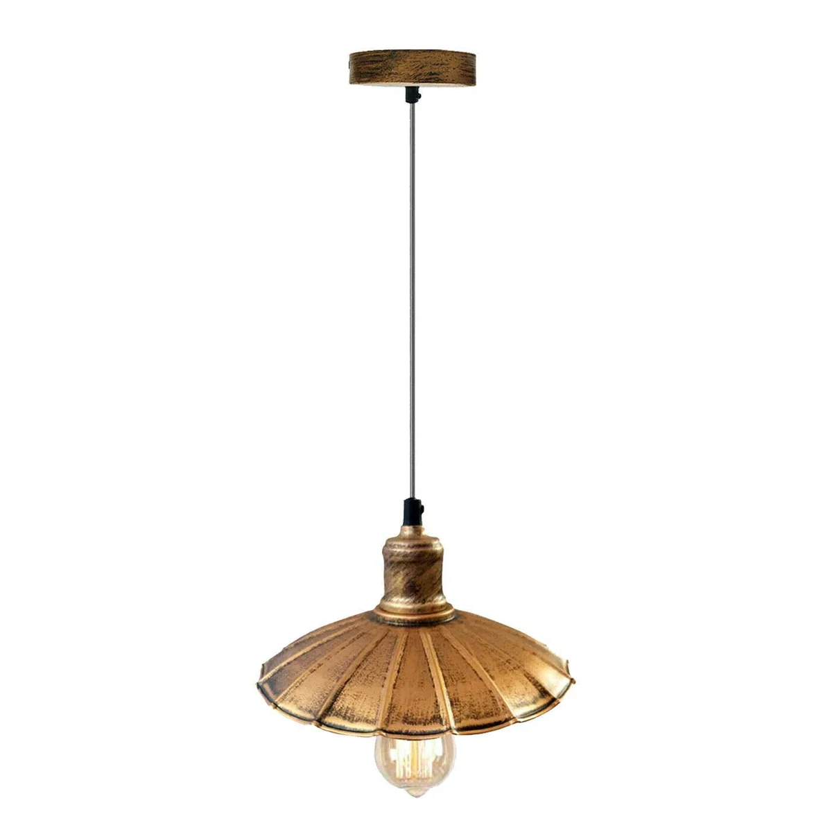 Retro vintage industrial pendant light with matte metal finish and 22cm lampshade, ceiling mounted, no bulb included