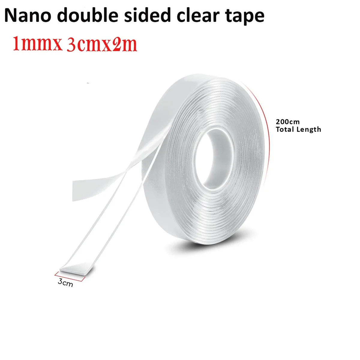 Roll of double-sided clear removable wall tape 30mm wide for heavy duty, reusable indoor mounting and crafts.