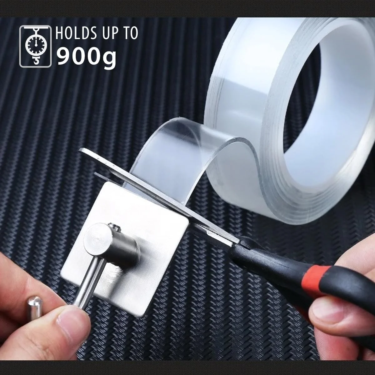 Roll of 30mm wide double sided nano tape showing clear, flexible, heavy duty adhesive for mounting and crafts