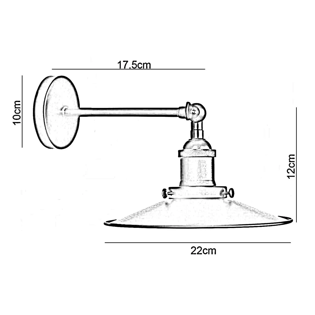 Black vintage metal wall sconce with flat shade and ceiling rose, compatible with E27 bulb wall light, industrial style