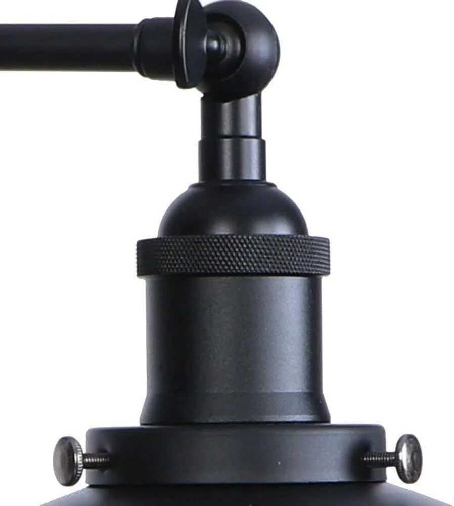 Black metal wall sconce light with flat shade and ceiling rose, sleek industrial design for indoor wall mounting