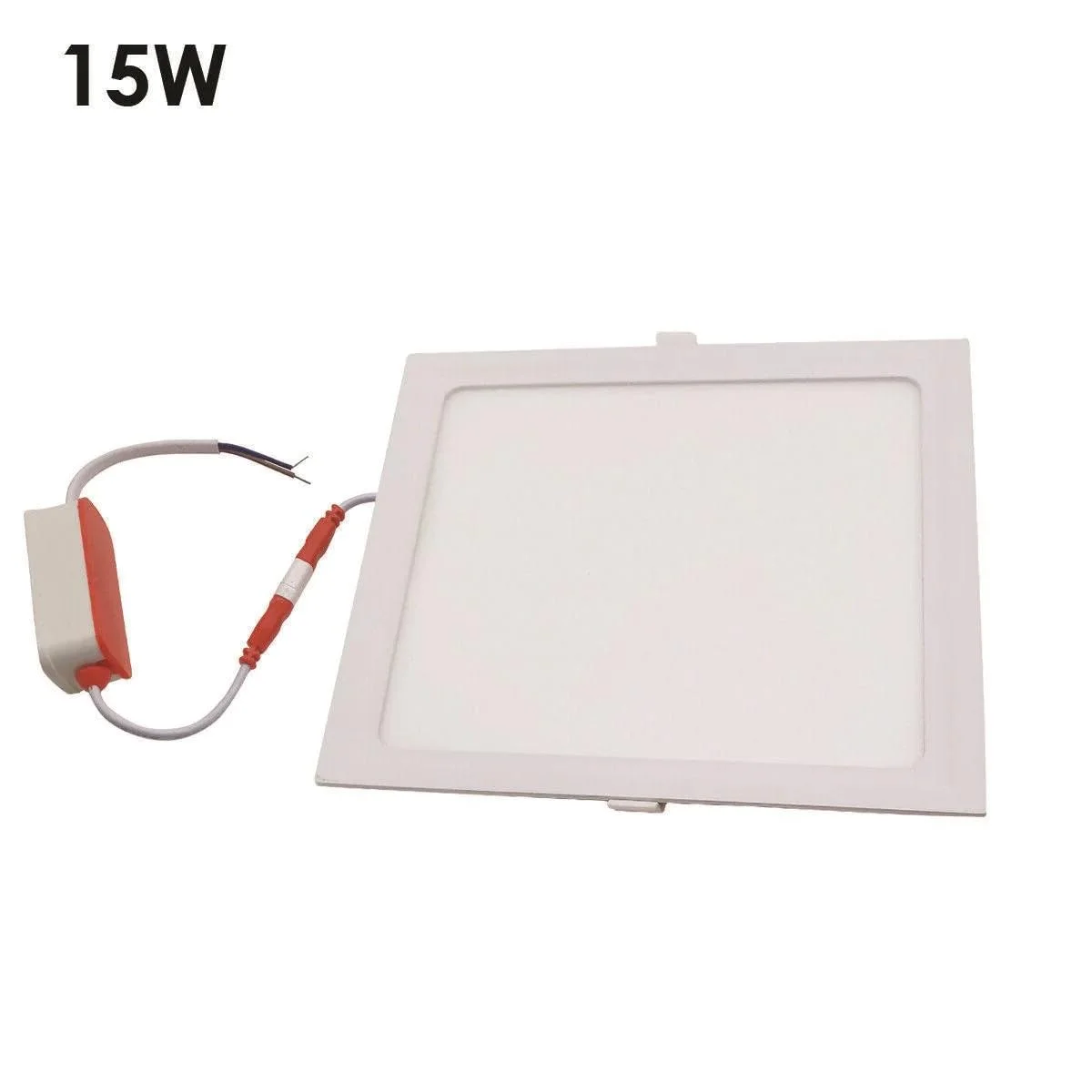 Slim square 60cm LED ceiling panel emitting cool white LED light with black metal frame and polycarbonate diffuser