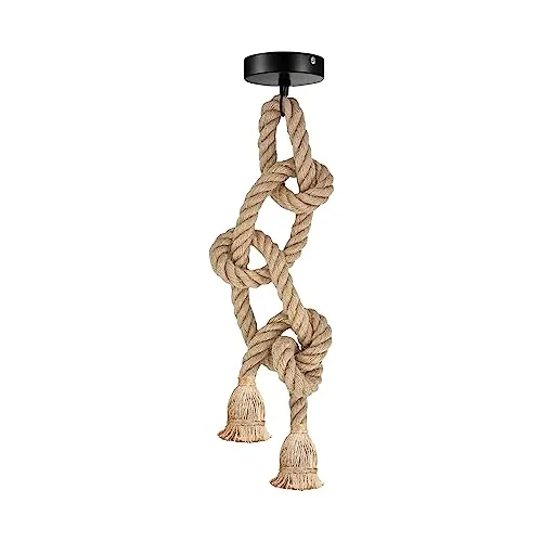Double head hemp rope pendant light with natural woven texture and two bulb holders in industrial nautical style