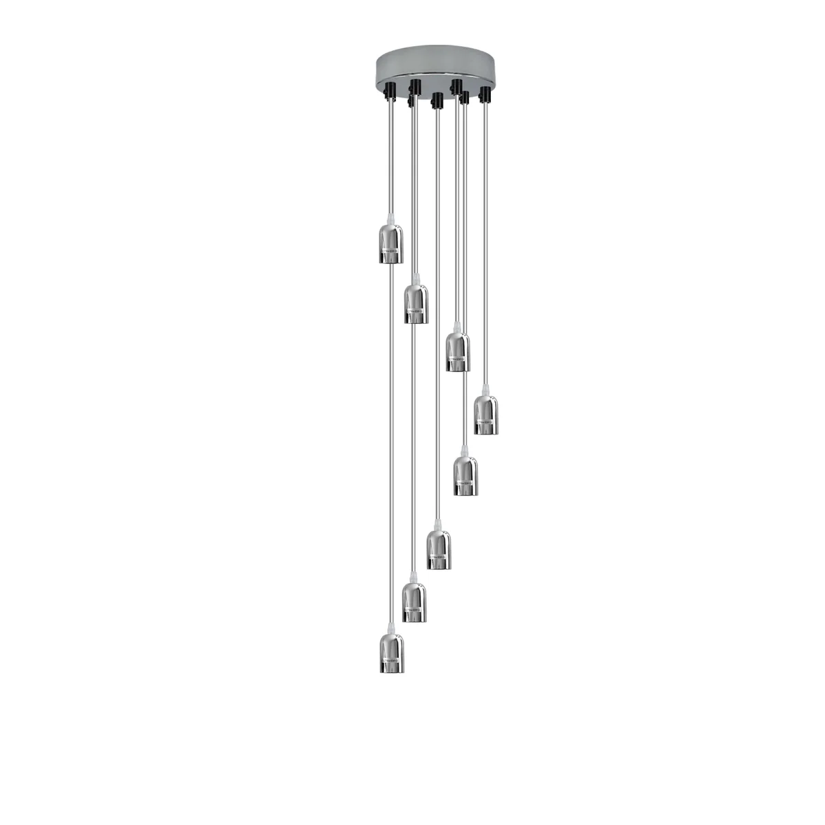 Modern industrial adjustable pendant light with metal finish and round ceiling rose hanging from adjustable cable