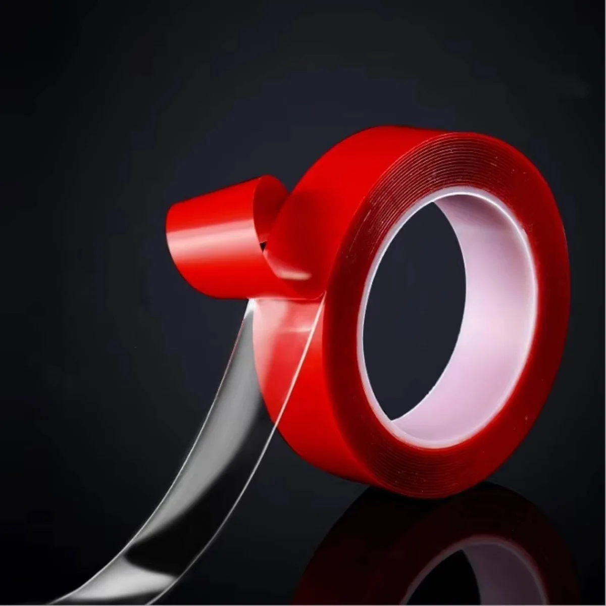 Roll of clear double sided nano tape with red protective film, 18mm wide and 2m long, waterproof and reusable