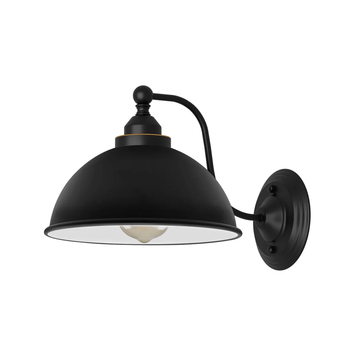 Vintage industrial swan neck wall light with curved metal arm and dome shade, showcasing retro indoor lighting design