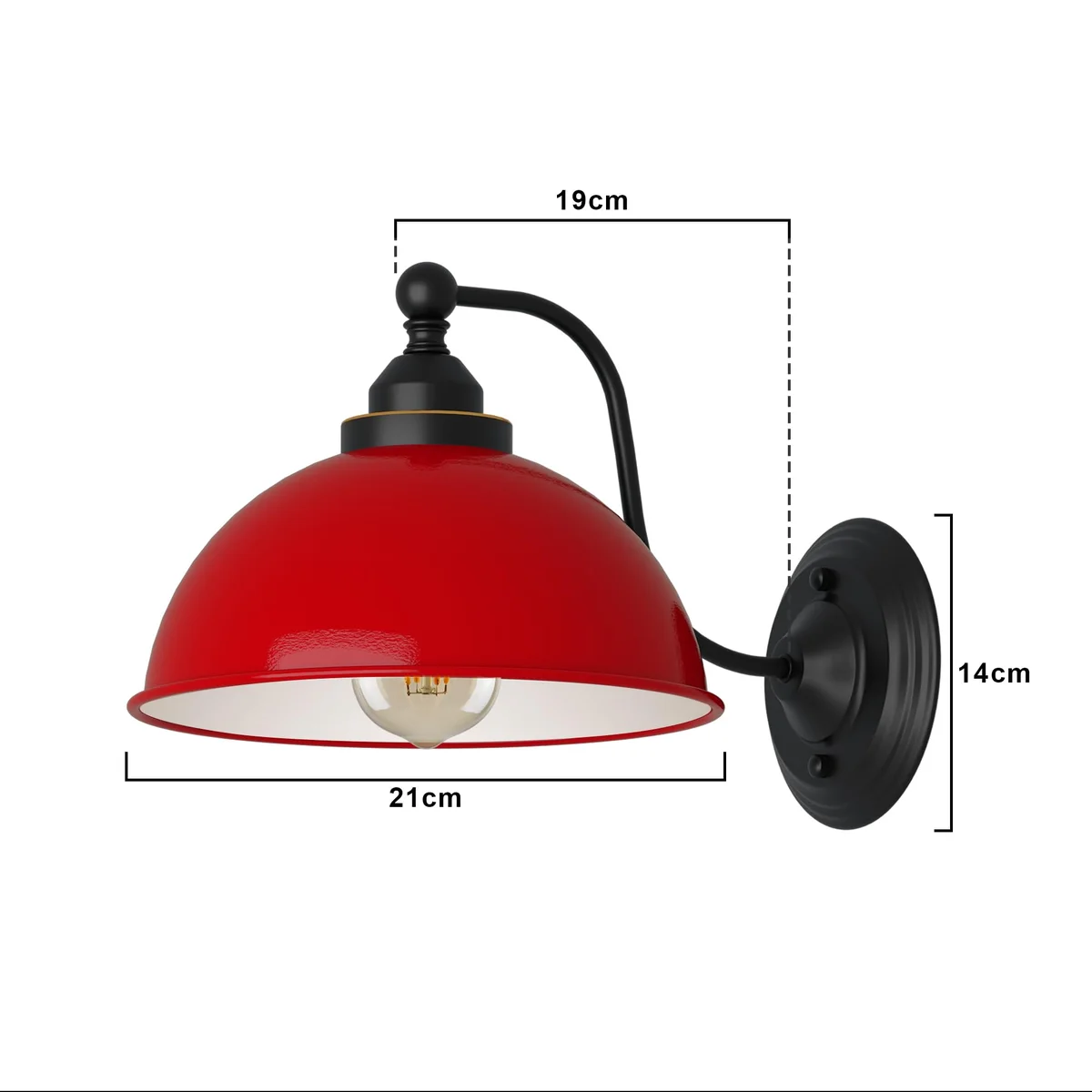 Vintage industrial wall light with curved swan neck arm and black dome metal shade mounted on wall
