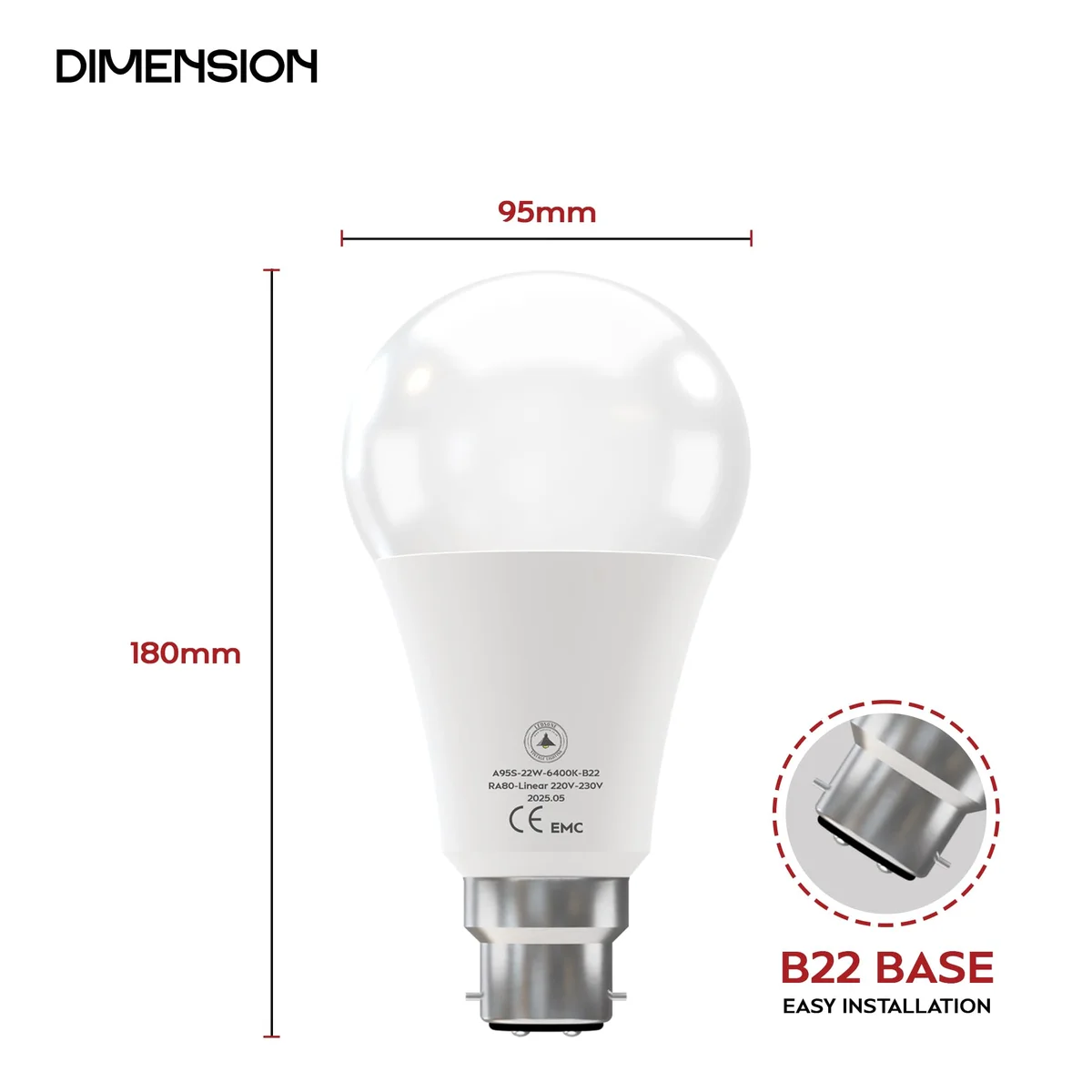 Six non dimmable LED bulbs with E27 and B22 bases, cool white 6400K light, energy-saving 5W-22W wattage range