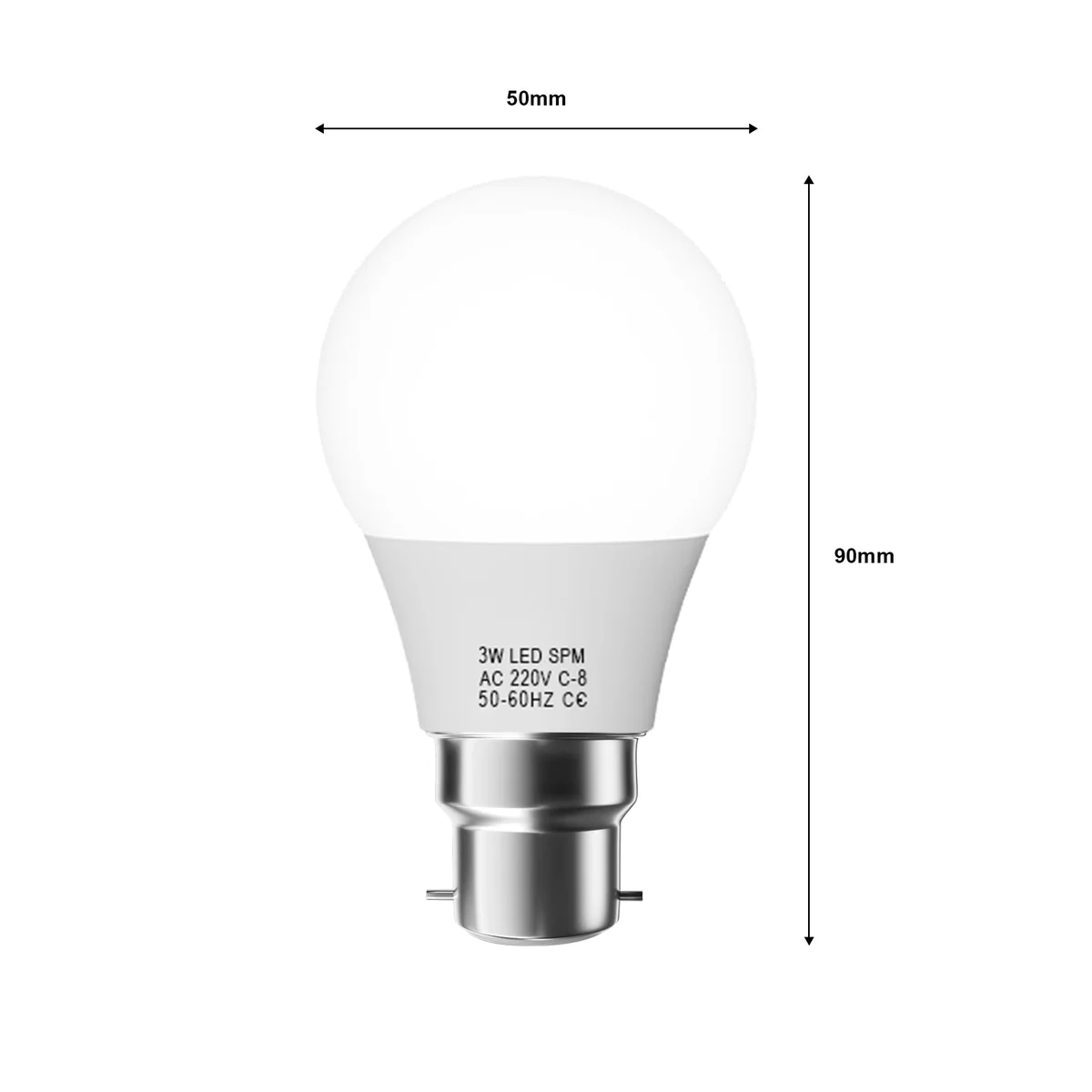 Single 7W B22 cool white LED bulb with A60 shape, emitting bright 6400K light for energy-efficient indoor use