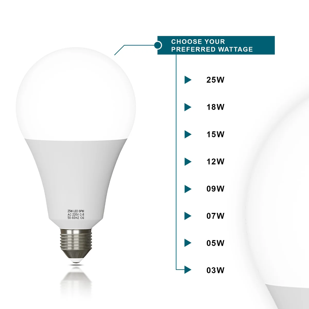 Energy saving LED bulb with B22 base, A60 shape, 7W power, cool white 6400K light, non-dimmable design