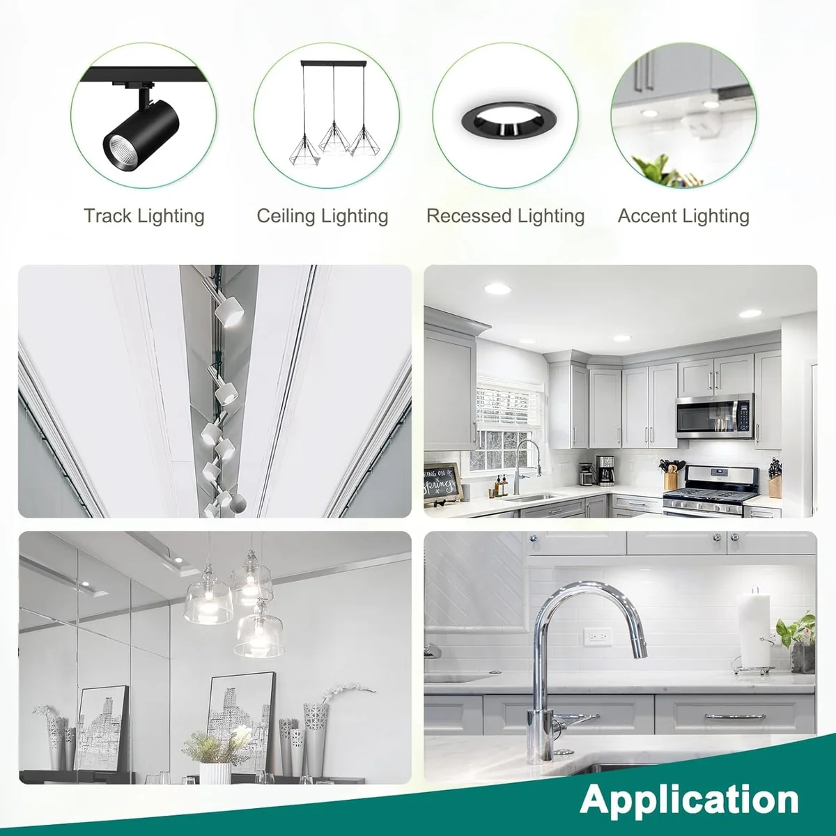 Six GU10 LED bulbs 5 watt with cool white light, plastic and metal body, arranged in a group on a white background