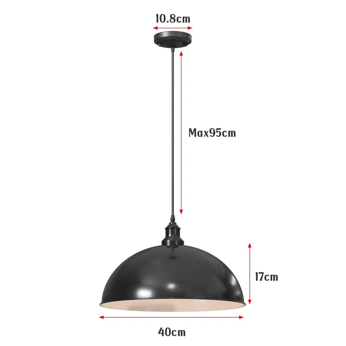 Modern adjustable metal pendant light with a single metal lampshade, ceiling mounted for indoor use