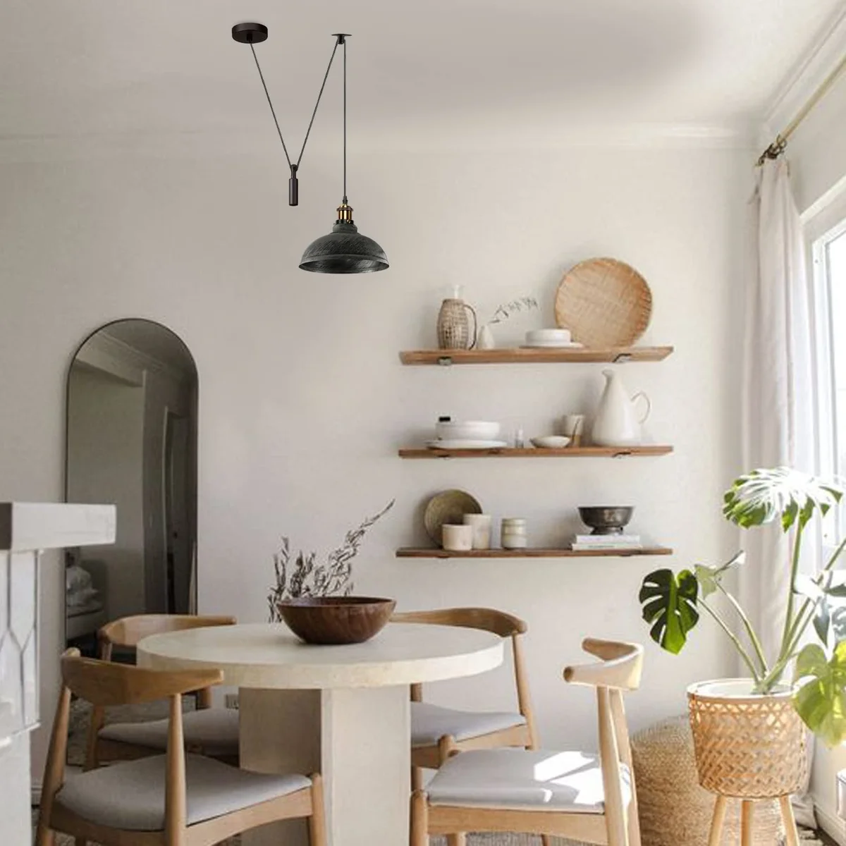 Industrial metal pendant light with adjustable 200cm cord and E27 bulb pendant light fitting in matte finish