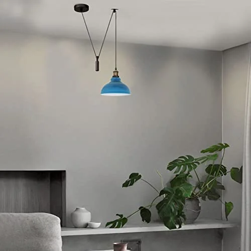 Industrial metal corded ceiling light with adjustable 200cm cord and round shade in matte black finish