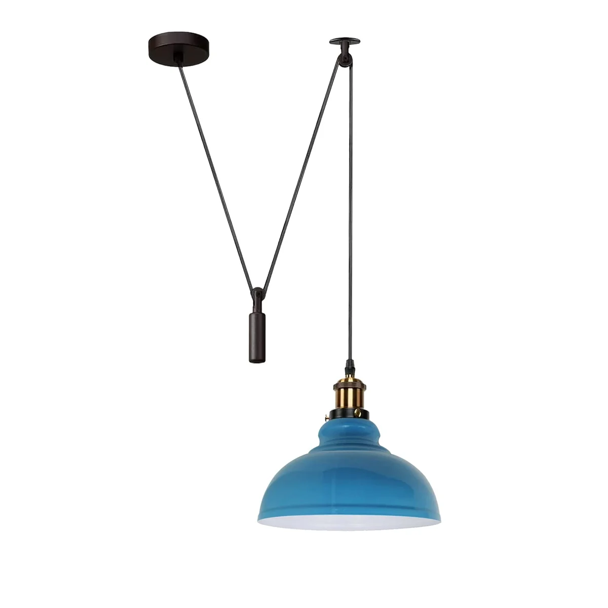 Industrial metal pendant light with matte black finish and adjustable 200cm cord hanging from ceiling