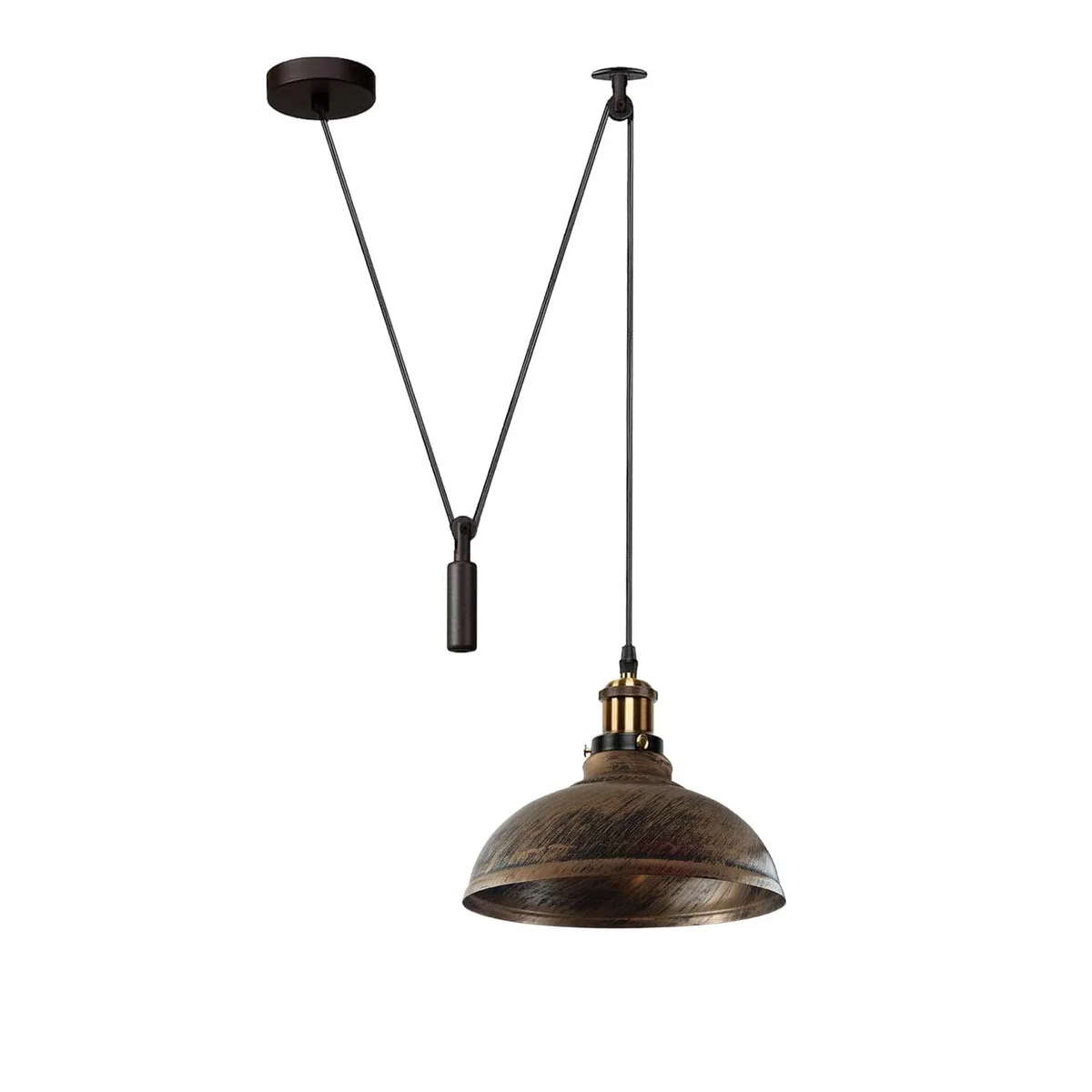 Industrial metal pendant light with adjustable 200cm cord and durable metal shade in matte finish hanging from ceiling