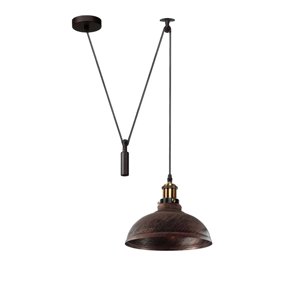 Industrial metal pendant light with matte black finish and adjustable 200cm cord hanging from ceiling fixture