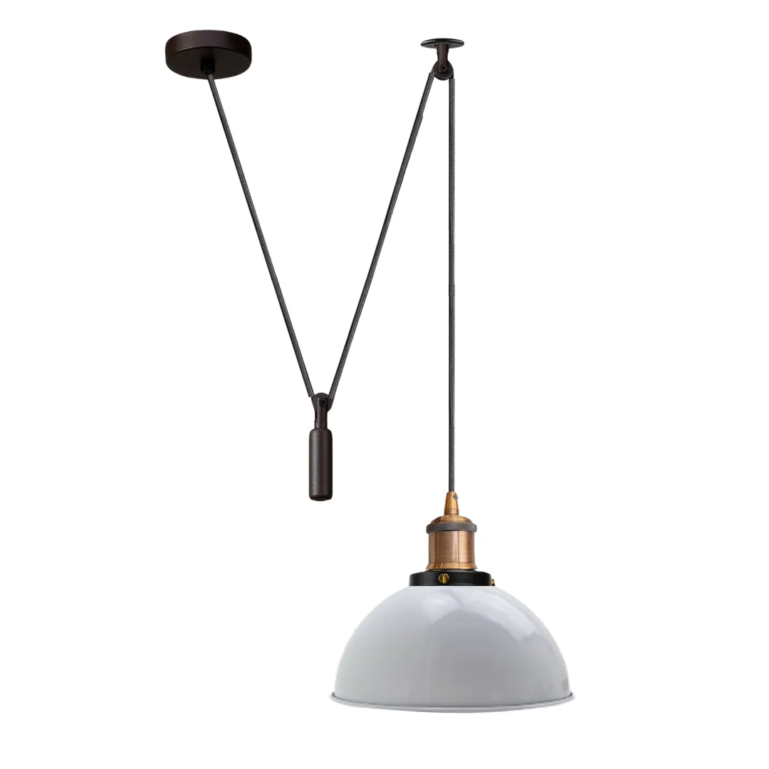 Black metal adjustable pendant lamp with pulley and 21cm shade, long 200cm cable, ideal kitchen island pendant