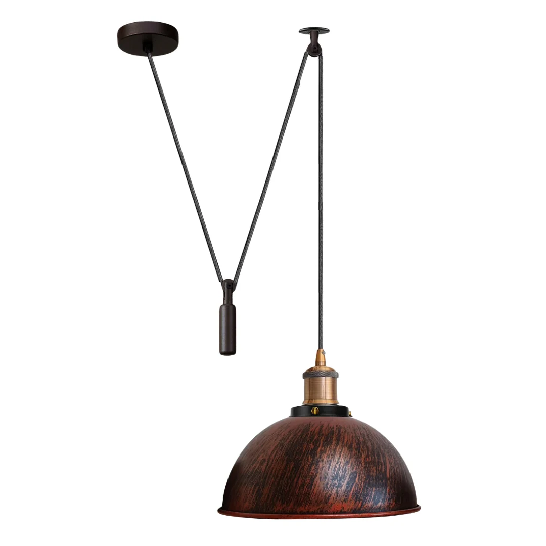 Black metal industrial adjustable pendant light with pulley, metal lampshade, E27 socket