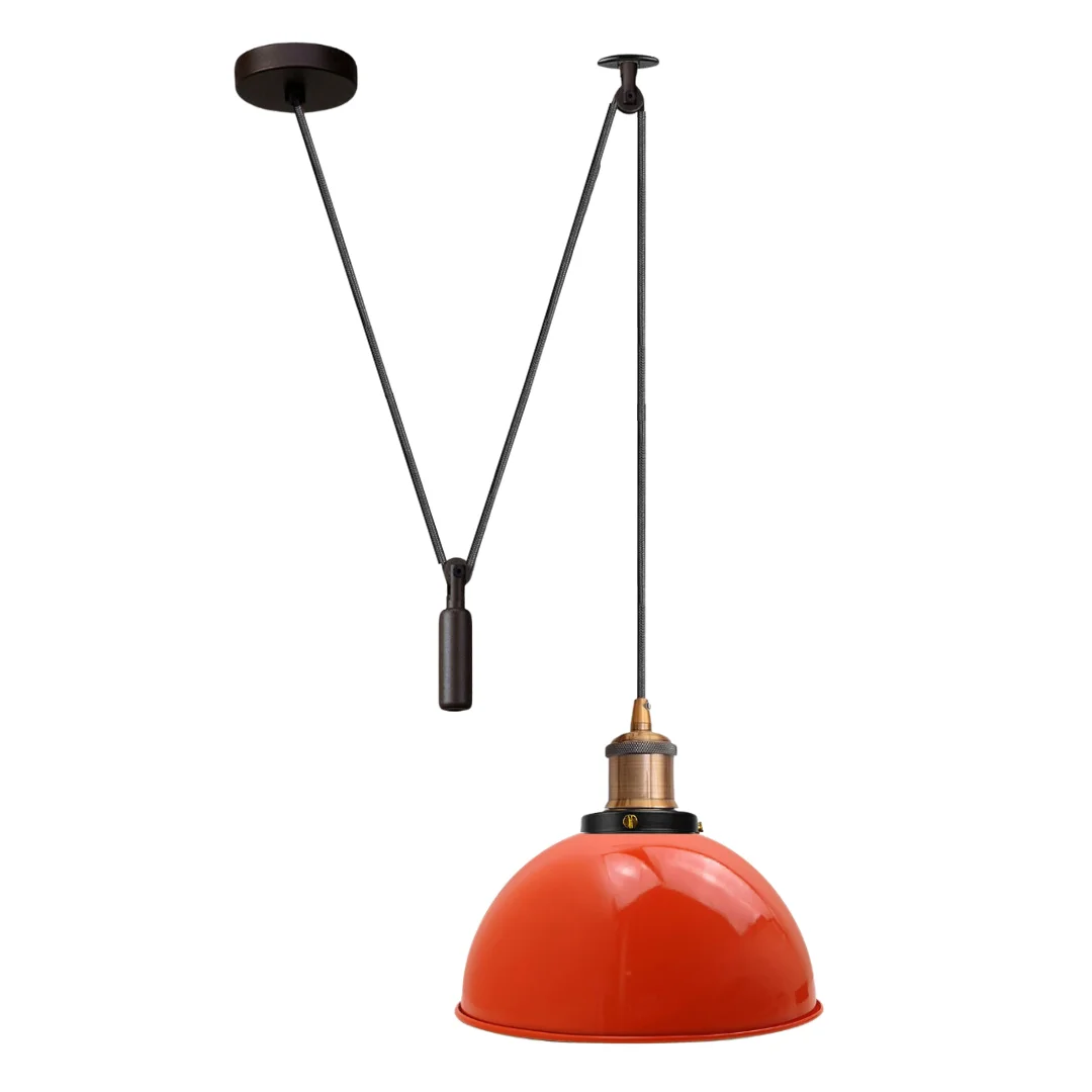 Adjustable black metal pendant light with pulley and 21cm lampshade, 200cm cable, E27 socket