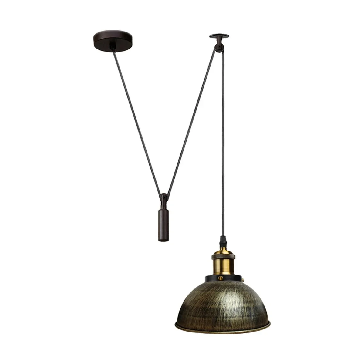 Black metal pulley pendant light with 200cm cable and lampshade, ideal for space saving lighting in small rooms