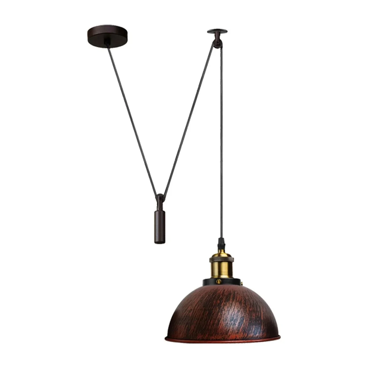 Black metal pulley pendant light with E27 holder, 200cm cable, and round ceiling plate, ideal for ambient lighting