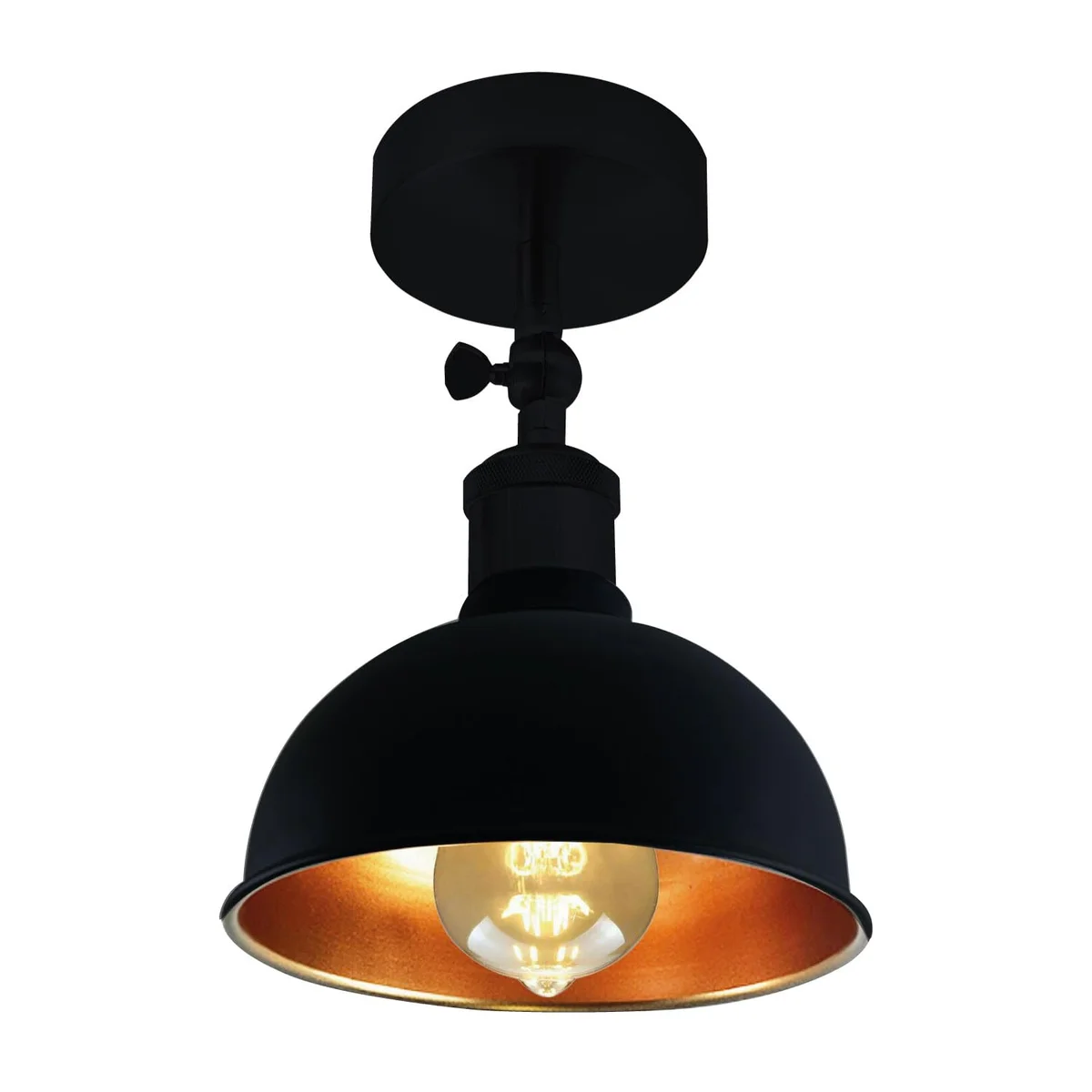 Vintage style semi flush mount light with curved dome metal shade in warm bronze finish, ideal for indoor ceiling installation