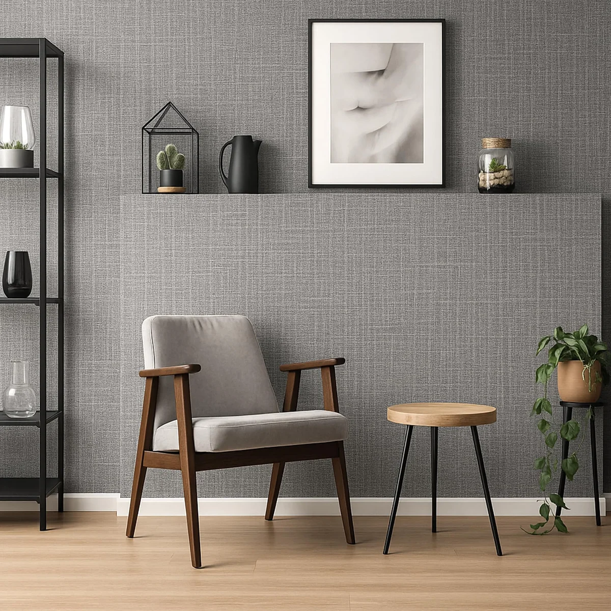 Light gray vinyl wall sticker roll with faux linen texture, showing peel-and-stick backing and grid for easy cutting