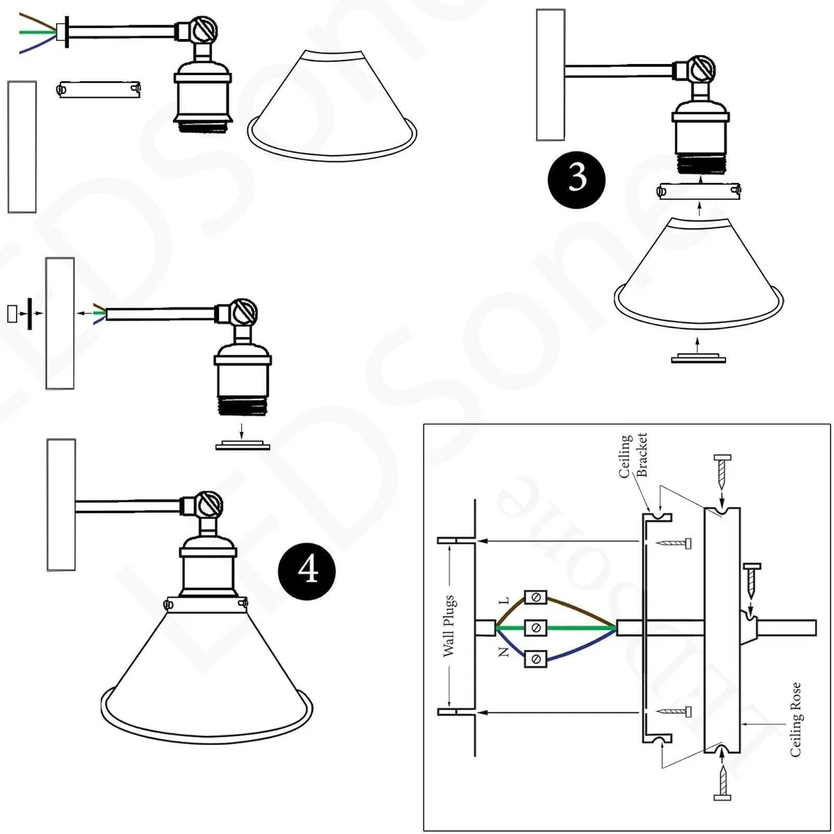 Pair of black industrial LED wall light fixtures with sleek modern design, ideal for living rooms or hallways