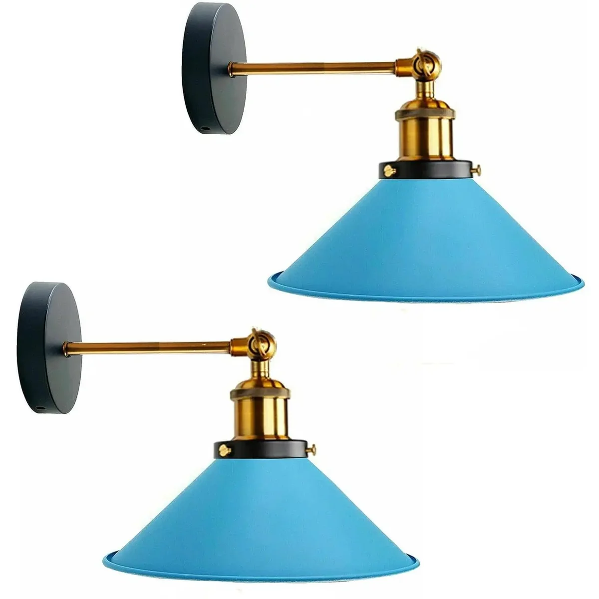 Pair of black industrial wall sconces with LED lights, sleek metal design, ideal for living rooms or hallways, wall-mounted
