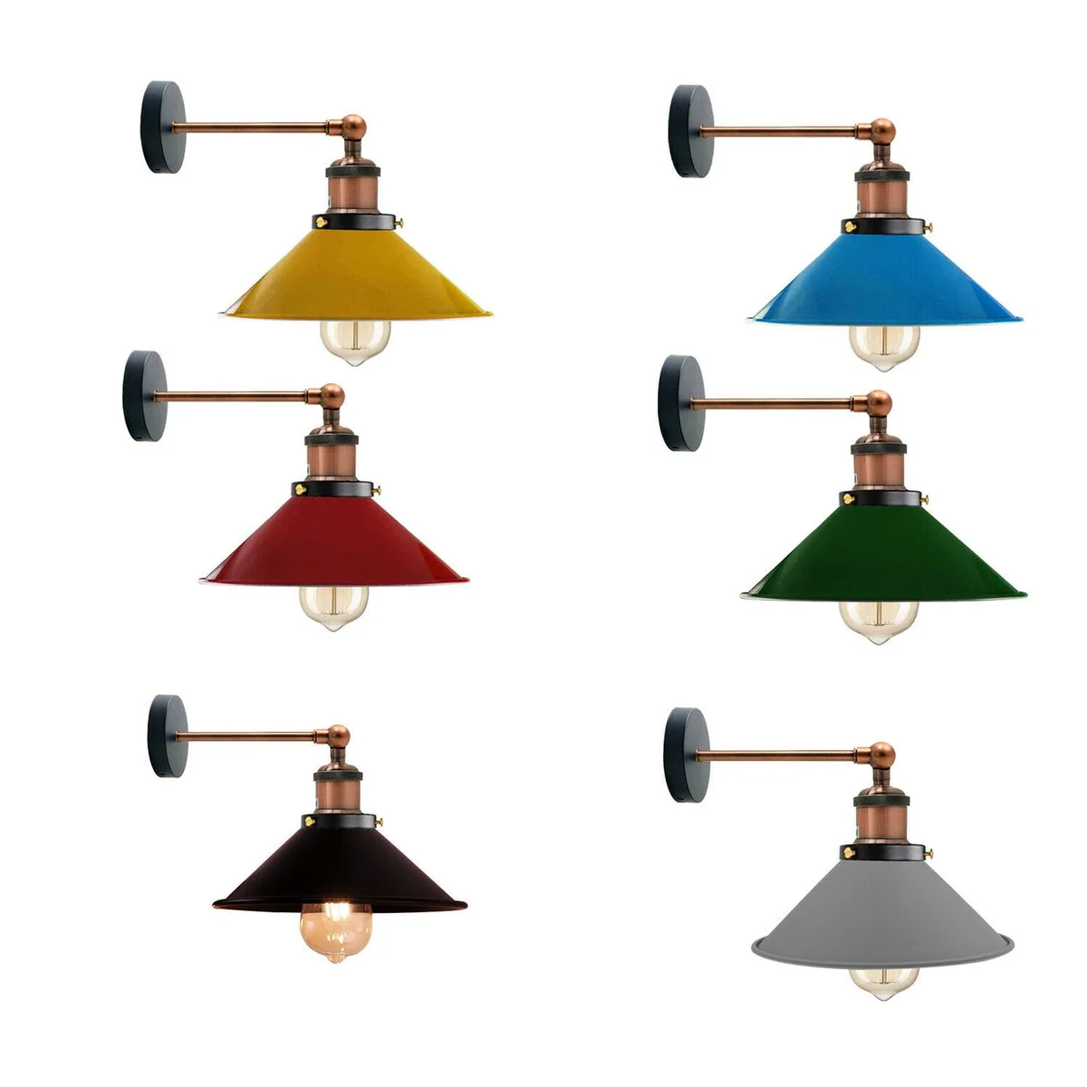 Modern retro sconce with cone-shaped metal shade and adjustable swing arm, wall-mounted for indoor use, painted finish