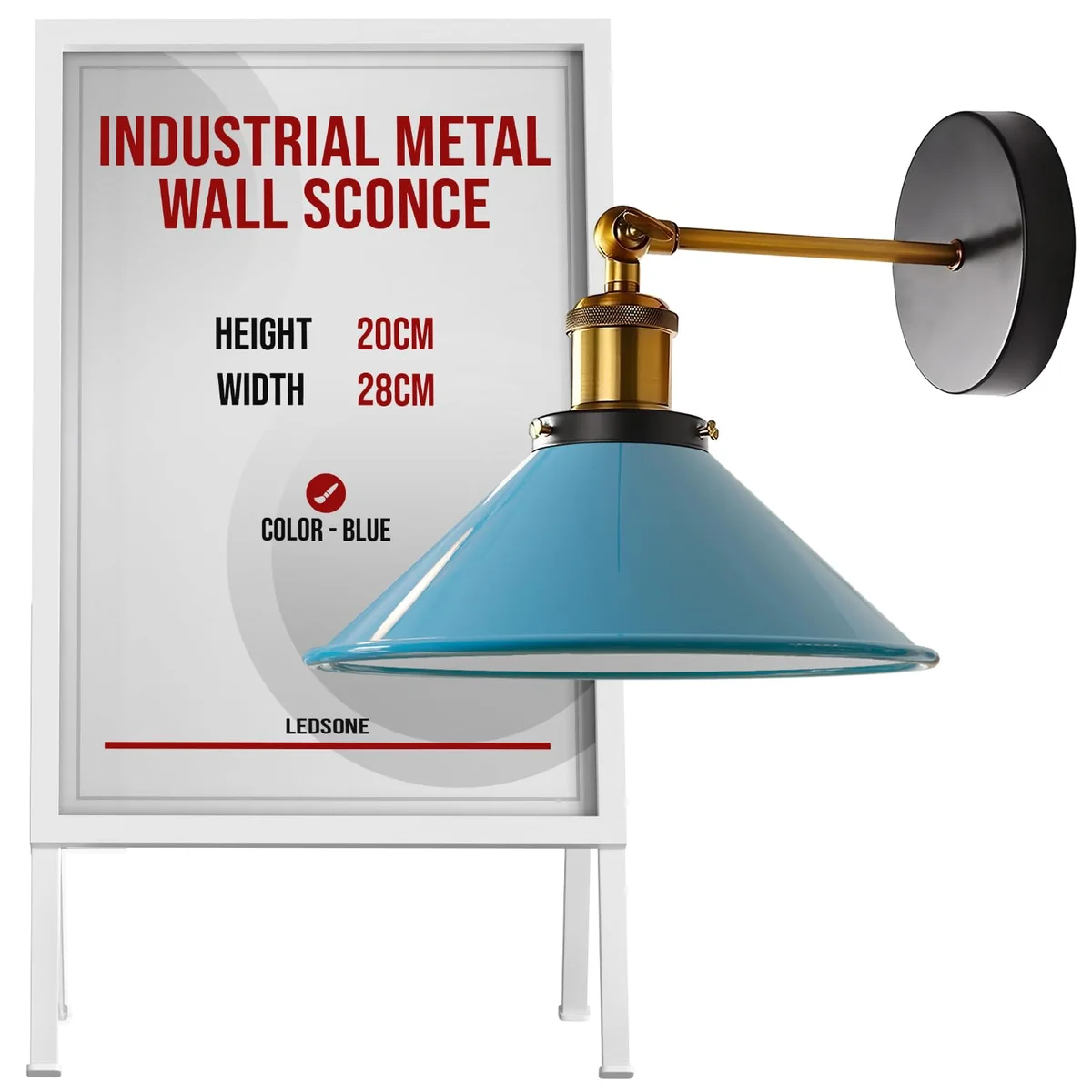 Industrial vintage wall sconce with adjustable swing arm and cone design lamp in painted metal finish, hardwired for indoor use