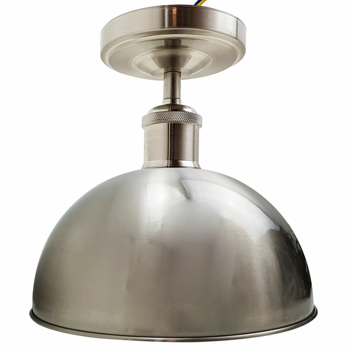Rose gold metal ceiling light with round flush mount base and single E27 bulb holder, modern industrial design