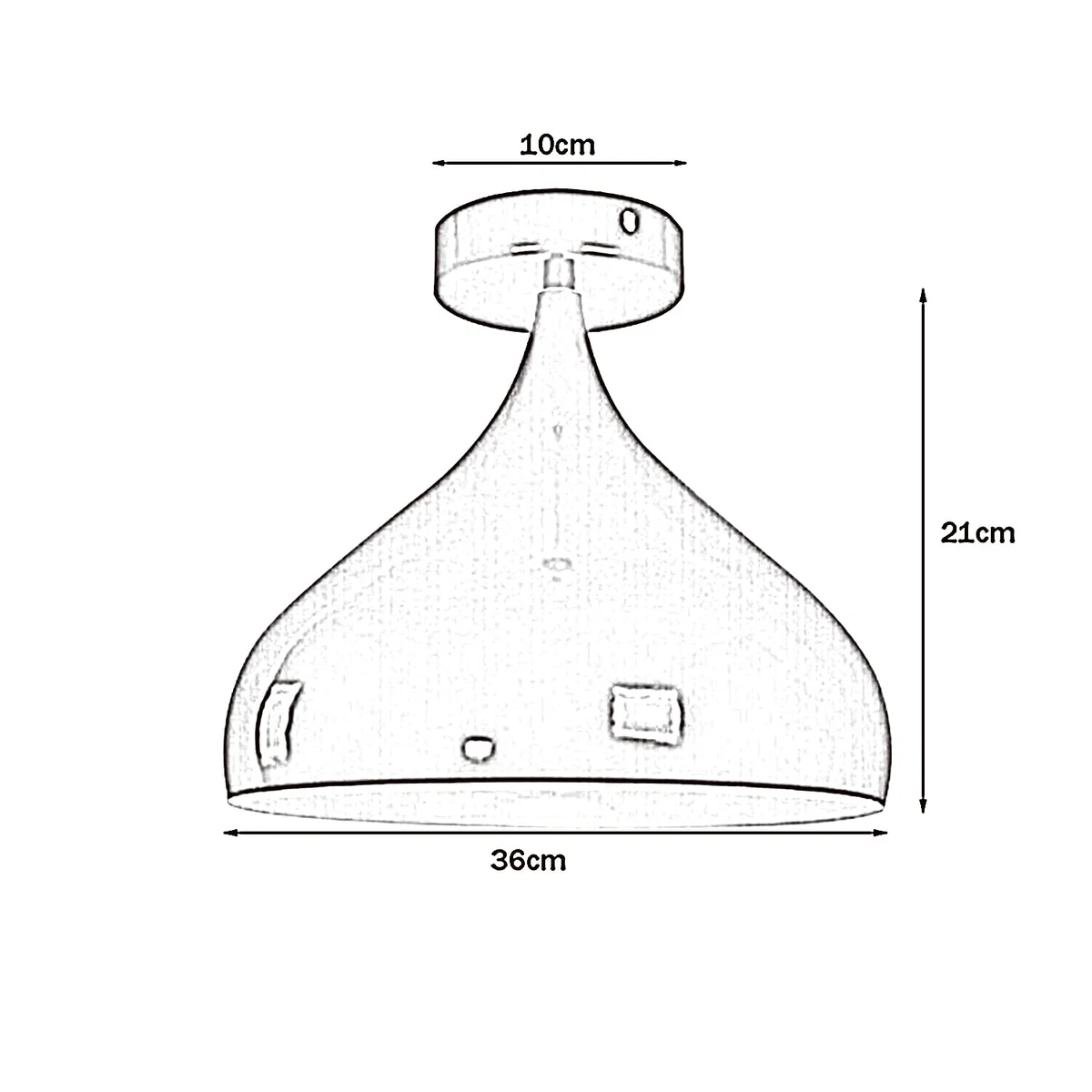 Modern E27 ceiling light in metal flush‑mount design with open bottom shade, white interior, 21 cm height, 31.5 cm diameter.
