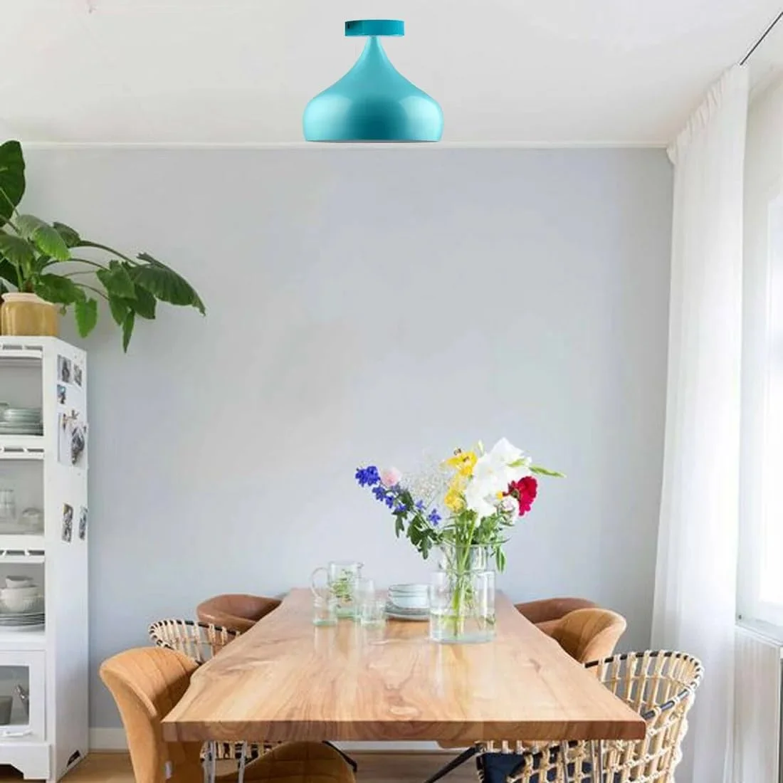 Modern metal foyer ceiling light with 31.5cm white shade, 21cm height, flush mount, exposed E27 bulb, industrial style