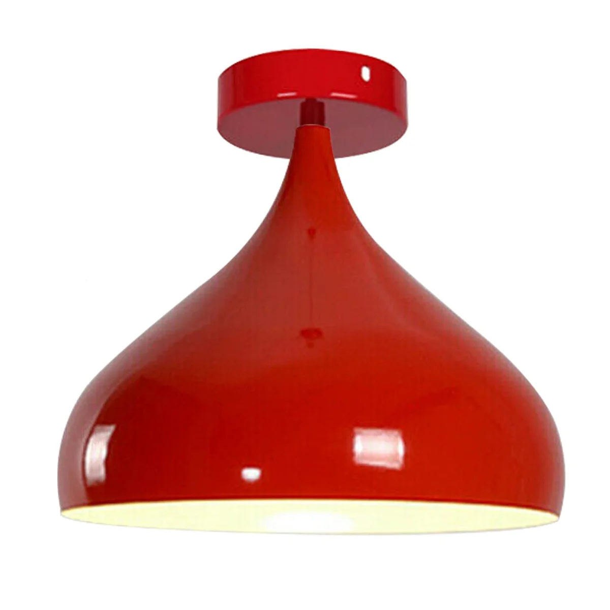 Modern flush mount ceiling light in metal with open bottom white shade and exposed E27 bulb