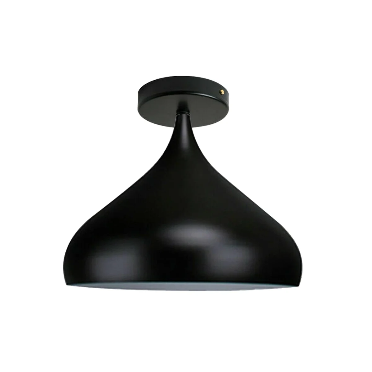 Modern flush mount ceiling light in metal frame with open bottom shade and exposed bulb, soft white illumination