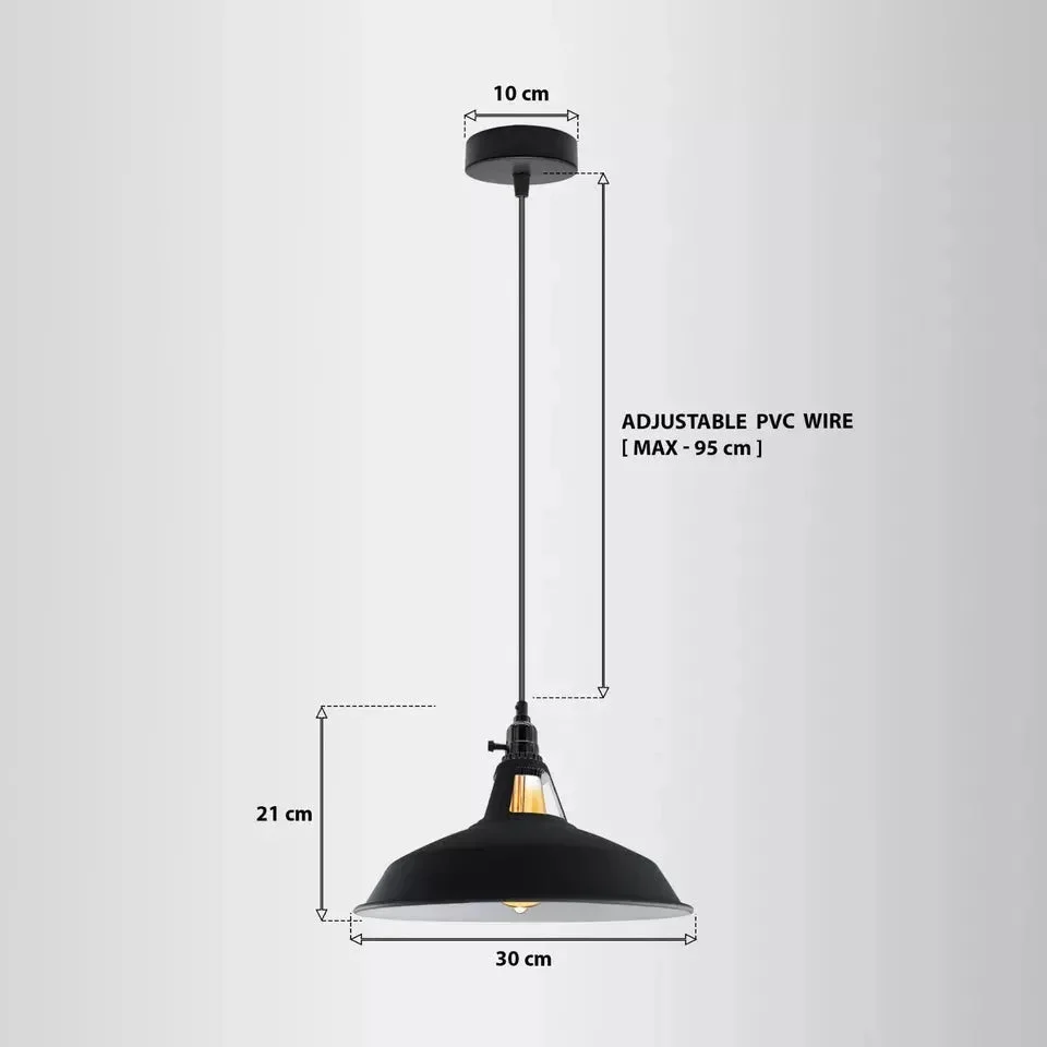 Rotary switch ceiling pendant light with metal shades in green and yellow, compatible with E27 bulb pendant, 30cm wide
