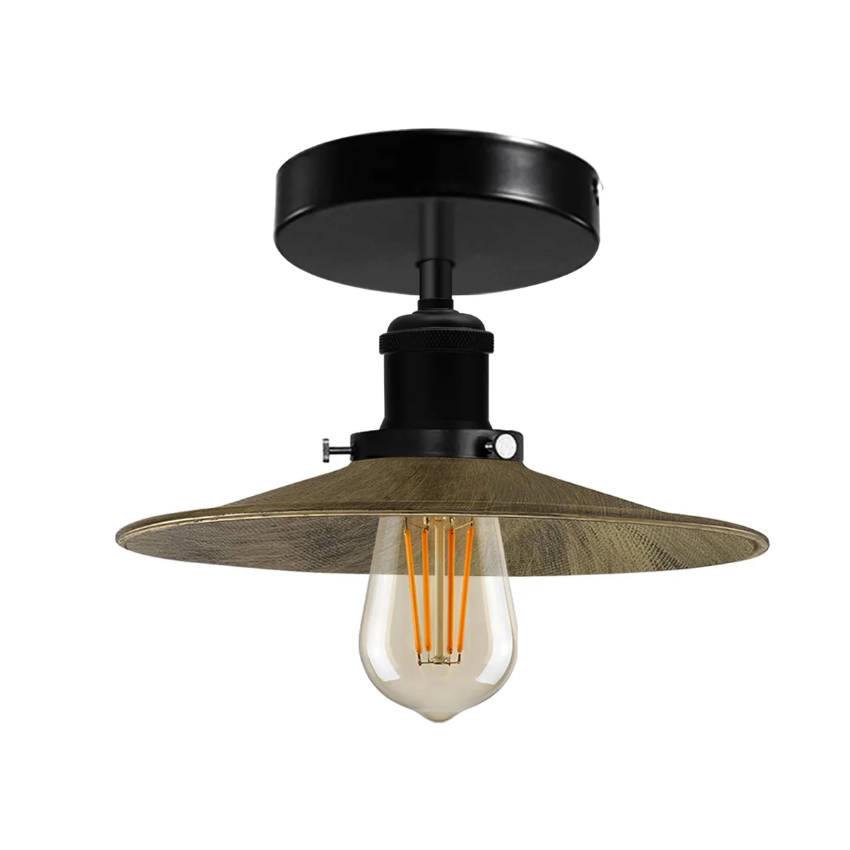 Metal ceiling lamp with vintage matte finish, semi‑flush mount, rust‑resistant housing, lamp holder and lampshade.