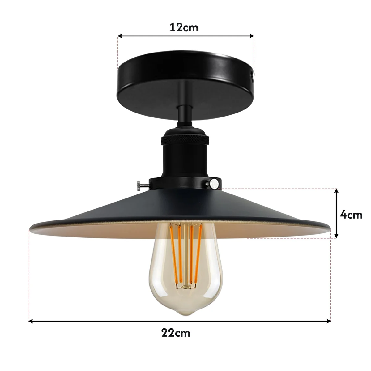 Semi-flush mount vintage metal ceiling light with round rose, USB‑centered LED fixture, bright warm glow